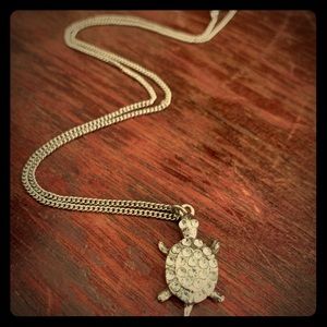 Silver Rhinestone Turtle 🐢 Necklace